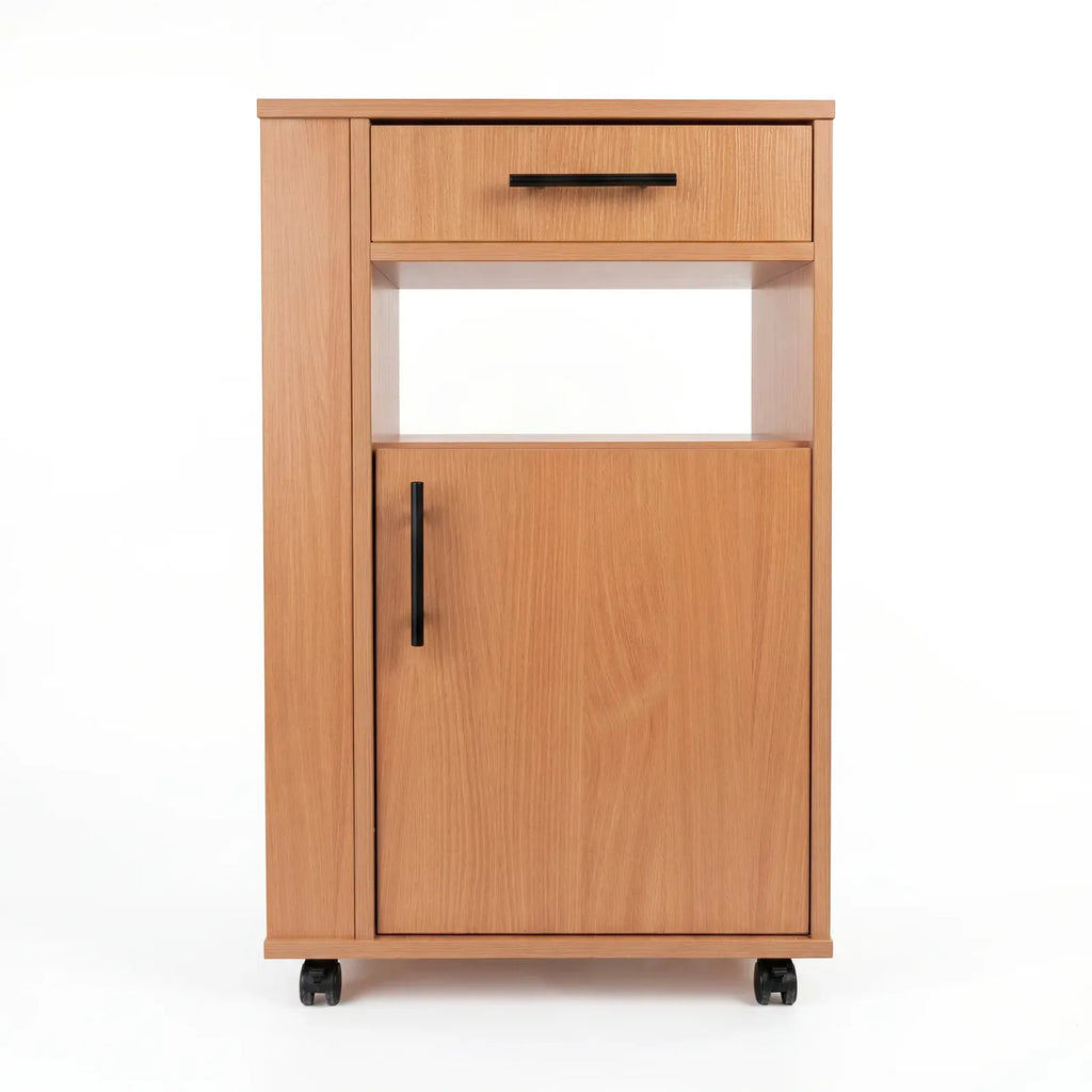 Medizinschrank mit Auszugsplatte | Rollen & Schublade | Buche