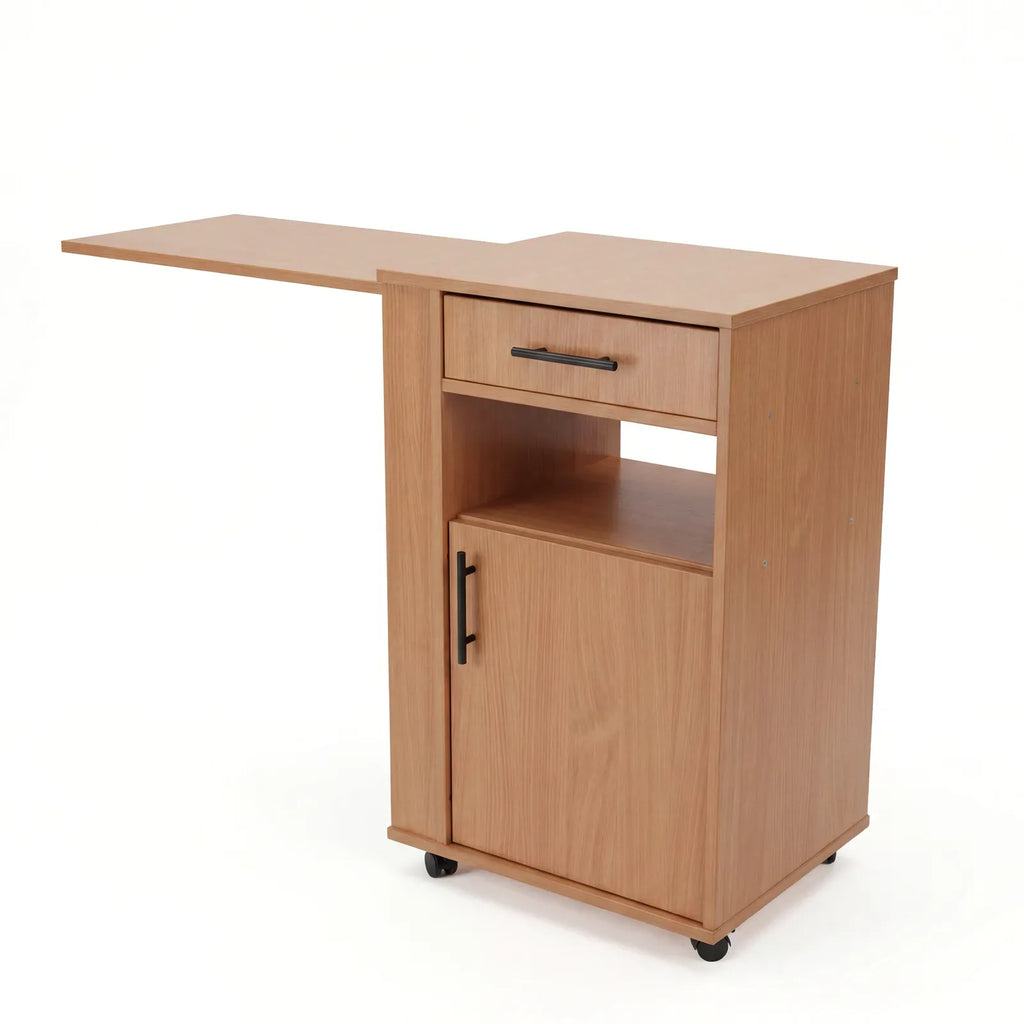 Medizinschrank mit Auszugsplatte | Rollen & Schublade | Buche