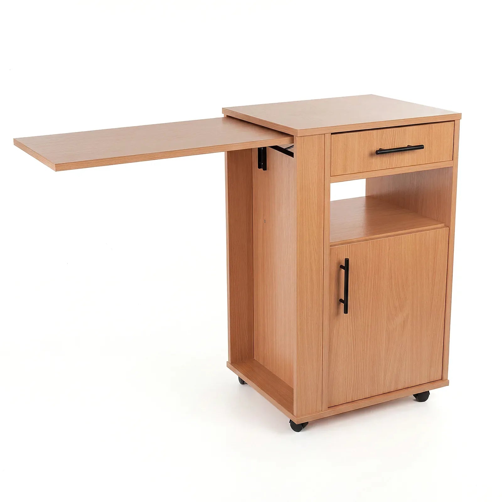 Medizinschrank mit Auszugsplatte | Rollen & Schublade | Buche
