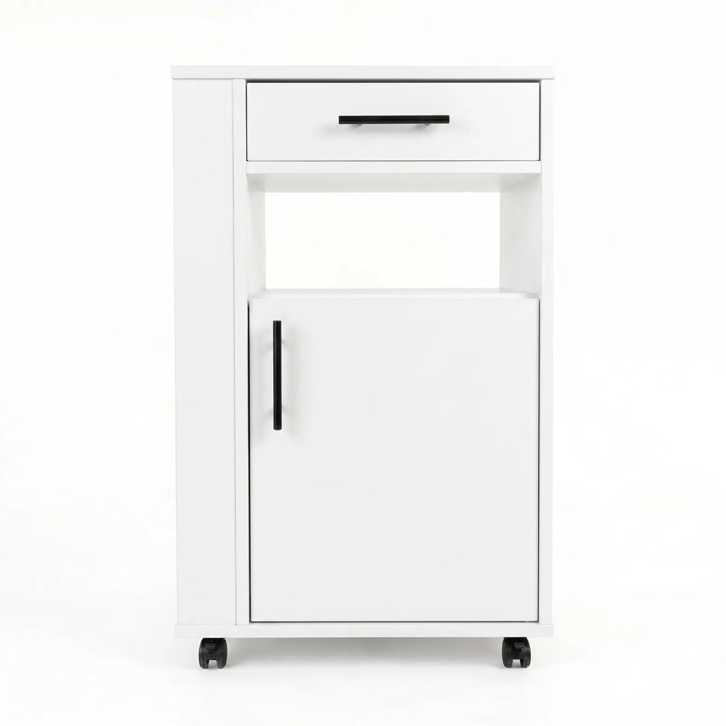 Medizinschrank mit Auszugsplatte | Rollen & Schublade | Weiß