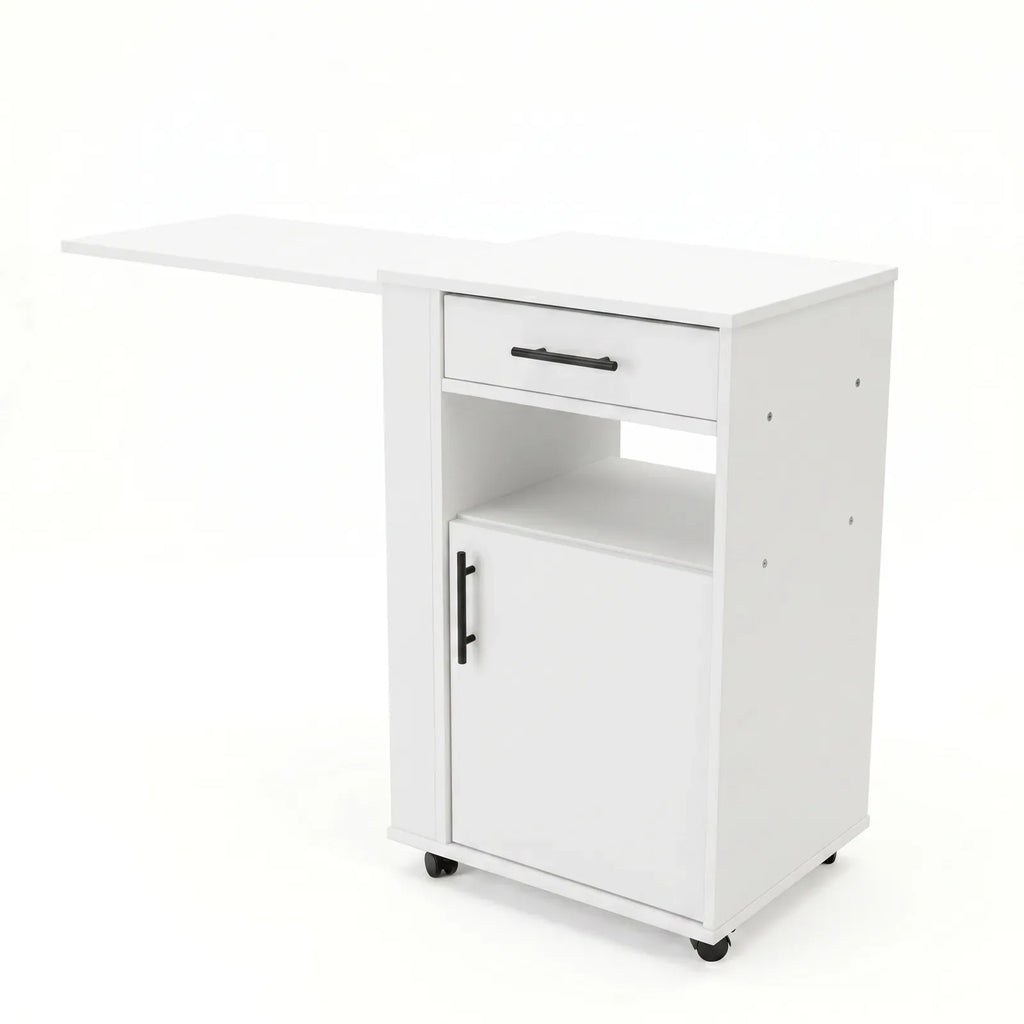 Medizinschrank mit Auszugsplatte | Rollen & Schublade | Weiß