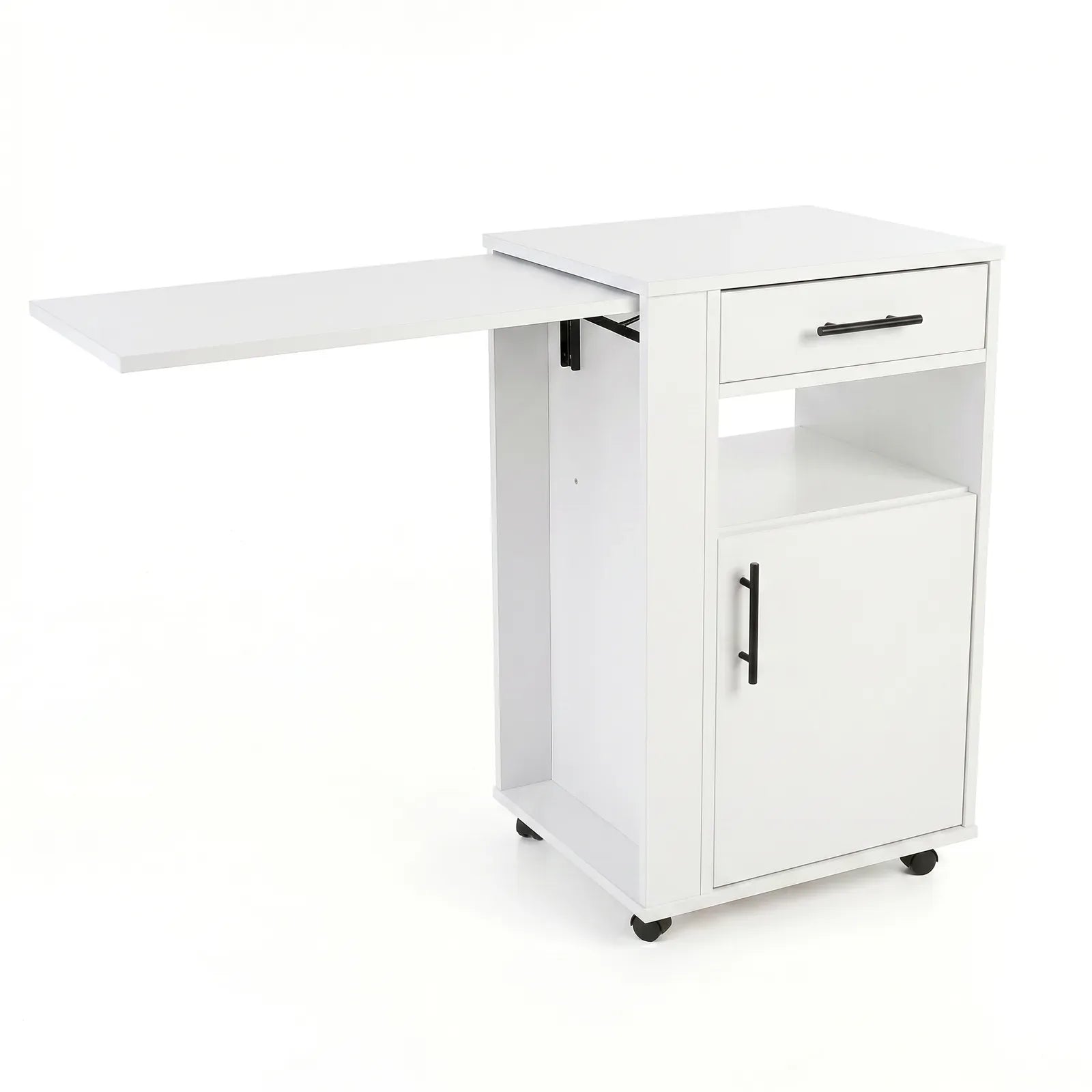 Medizinschrank mit Auszugsplatte | Rollen & Schublade | Weiß