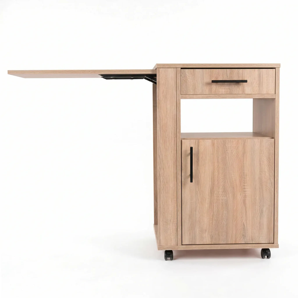 Medizinschrank mit Auszugsplatte | Rollen & Schublade | Eiche Sonoma