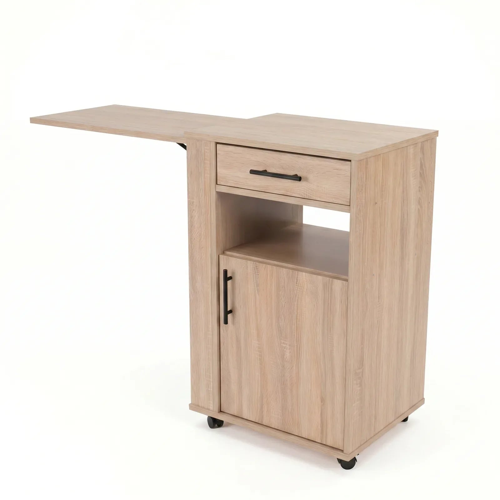 Medizinschrank mit Auszugsplatte | Rollen & Schublade | Eiche Sonoma