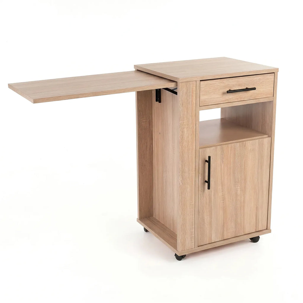 Medizinschrank mit Auszugsplatte | Rollen & Schublade | Eiche Sonoma