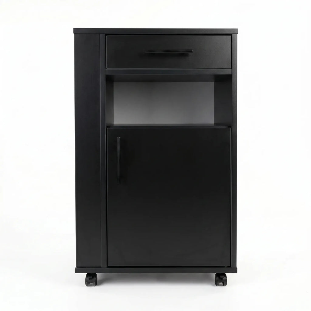 Medizinschrank mit Auszugsplatte | Rollen & Schublade | Schwarz