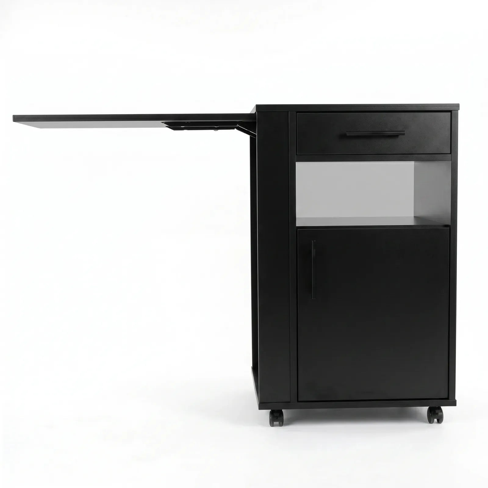 Medizinschrank mit Auszugsplatte | Rollen & Schublade | Schwarz