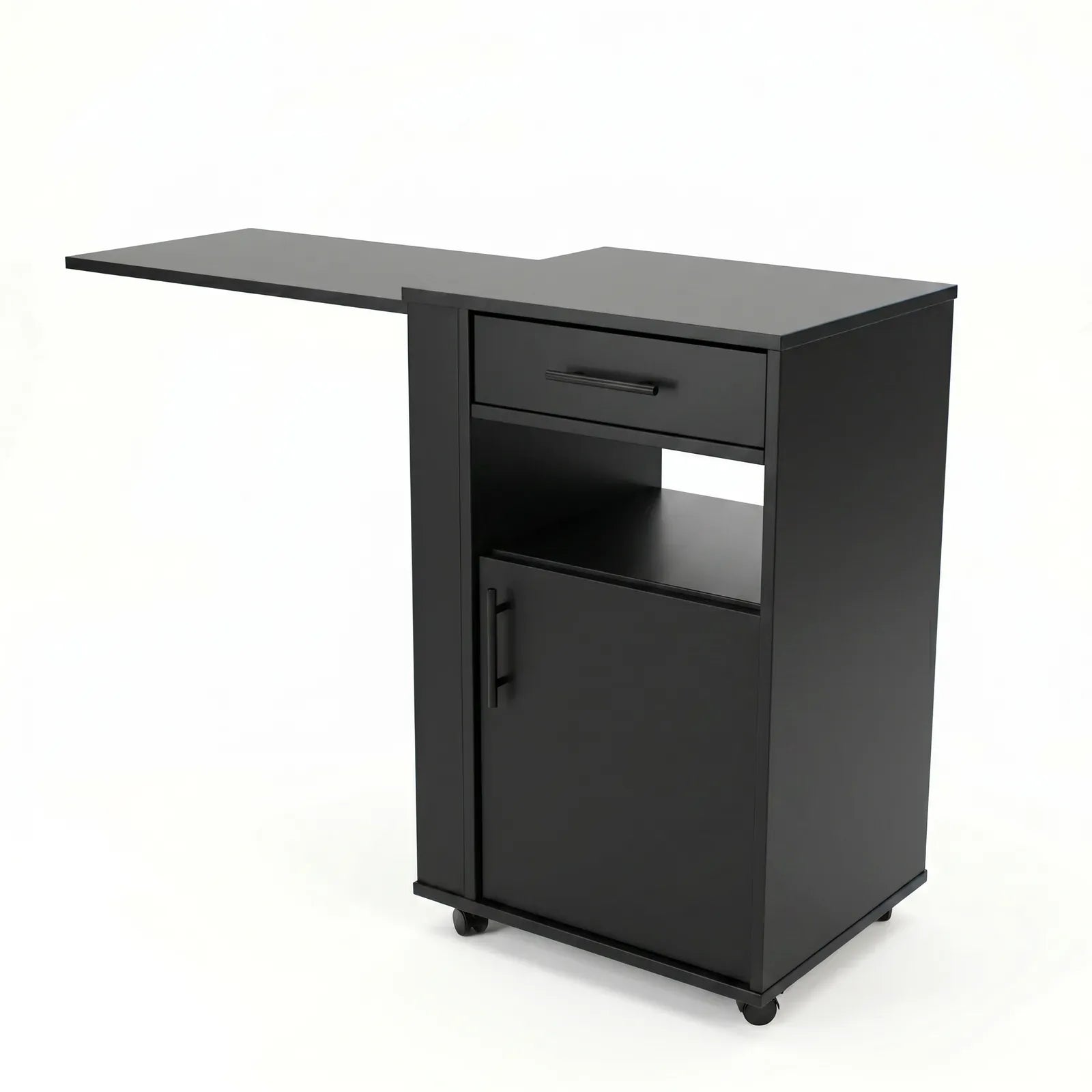 Medizinschrank mit Auszugsplatte | Rollen & Schublade | Schwarz