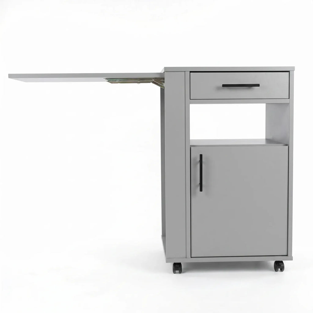 Medizinschrank mit Auszugsplatte | Rollen & Schublade | Grau