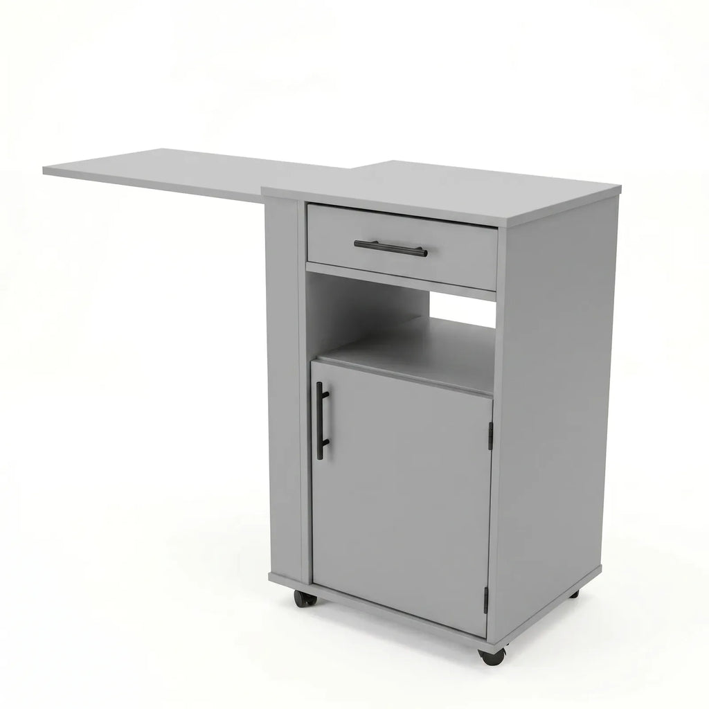 Medizinschrank mit Auszugsplatte | Rollen & Schublade | Grau
