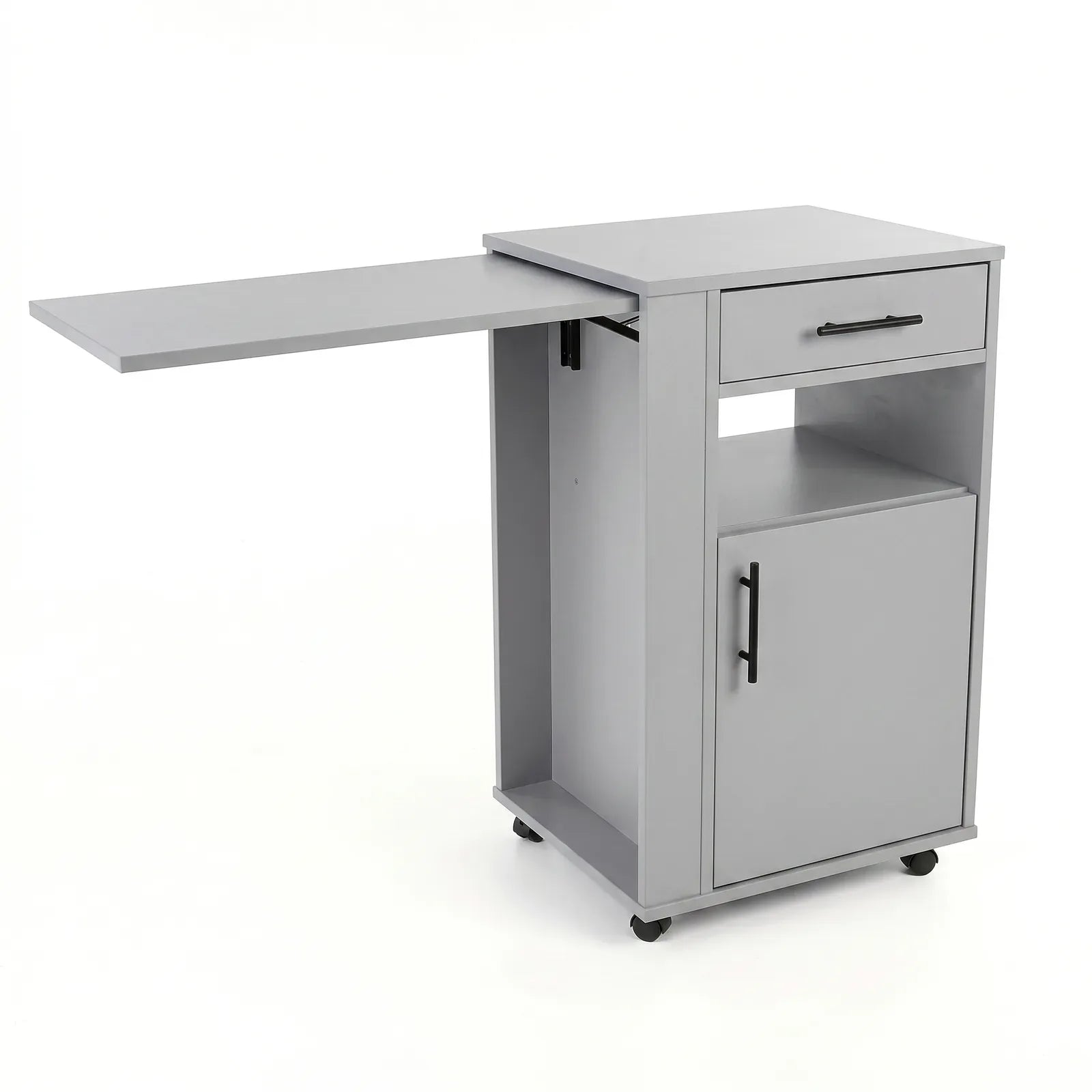 Medizinschrank mit Auszugsplatte | Rollen & Schublade | Grau